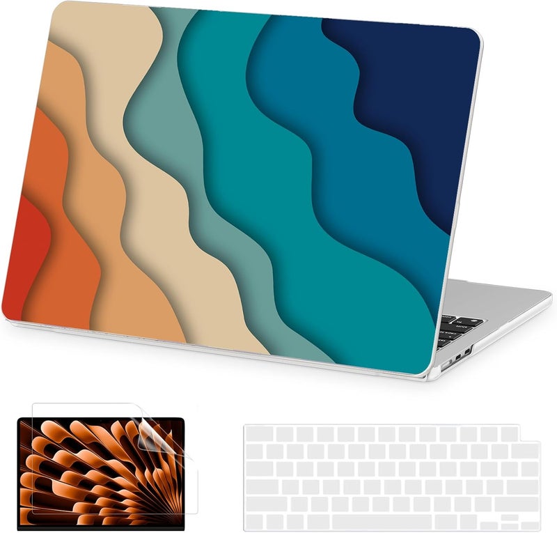 AKIT Compatible with MacBook Air 13 inch Case 2026 2025 2024-2022 M4 M3 M2 A3240 A3113 A2681, Unique Hard Shell Laptop Case+Screen Protector+Keyboard Cover for MacBook Air 13.6 inch, Colorful Wave - Image 1